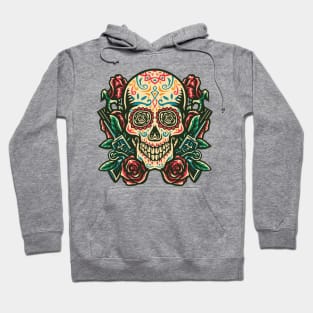 vintage sugar skull with gun rose Hoodie